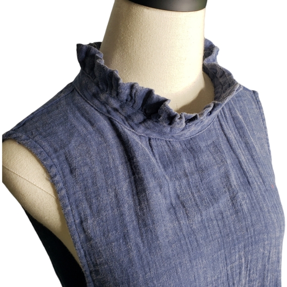 Simply Southern Ctn Gauze Trapeze Tiered Ruffle Collar Tie Back Neck Distressed - Picture 4 of 16